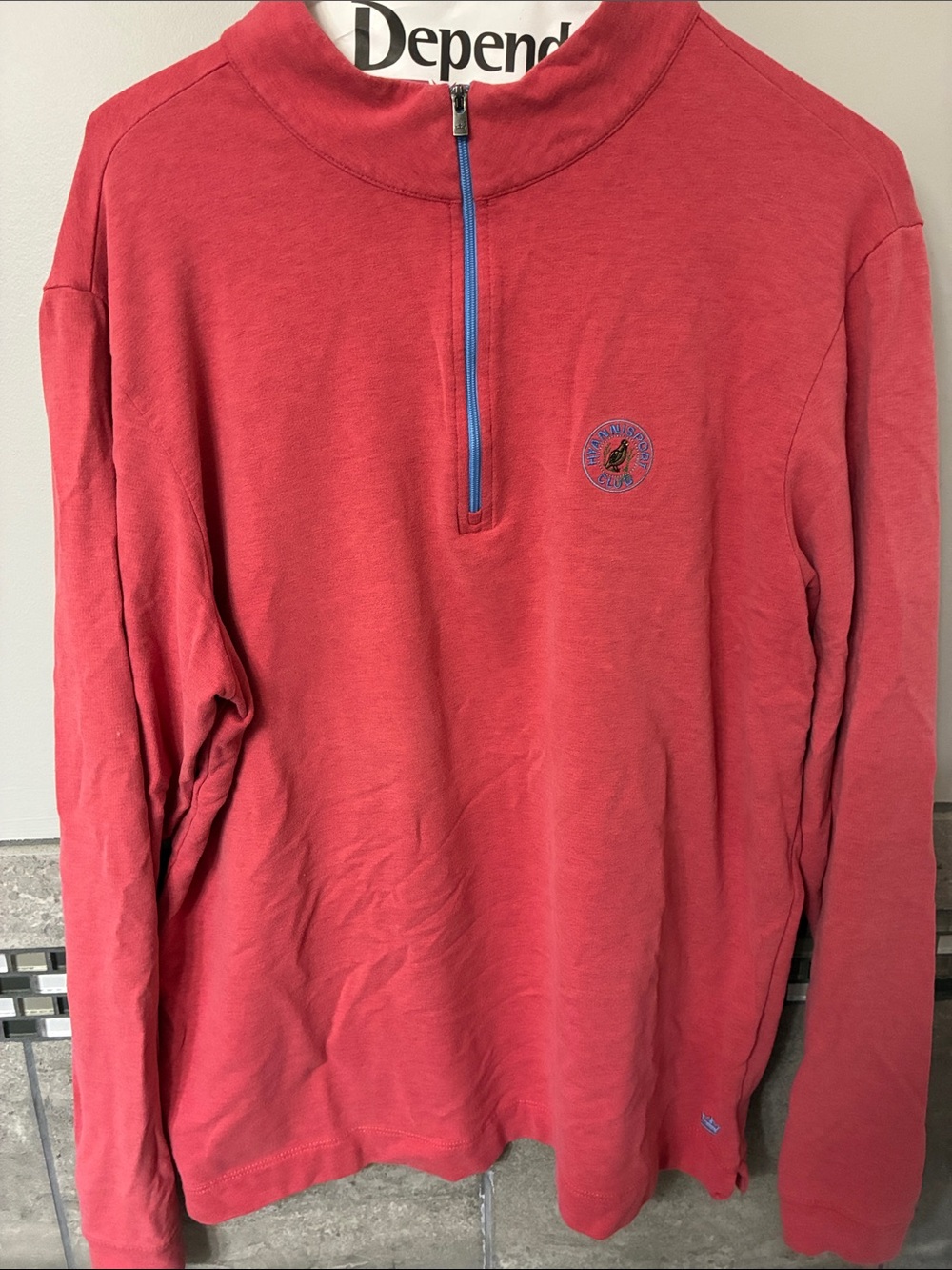 Peter Millar Men's Coral Red 1/4 zip. Hyannisport Golf Club Insignia